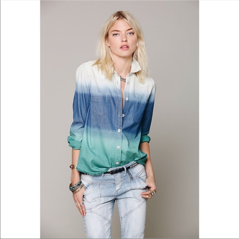 Free People Ombre Denim Button down shirt